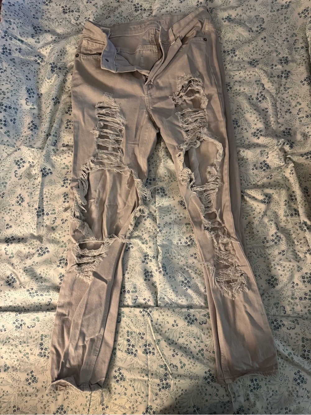 American Eagle Outfitters Distressed Skinny Jeans in Light Taupe